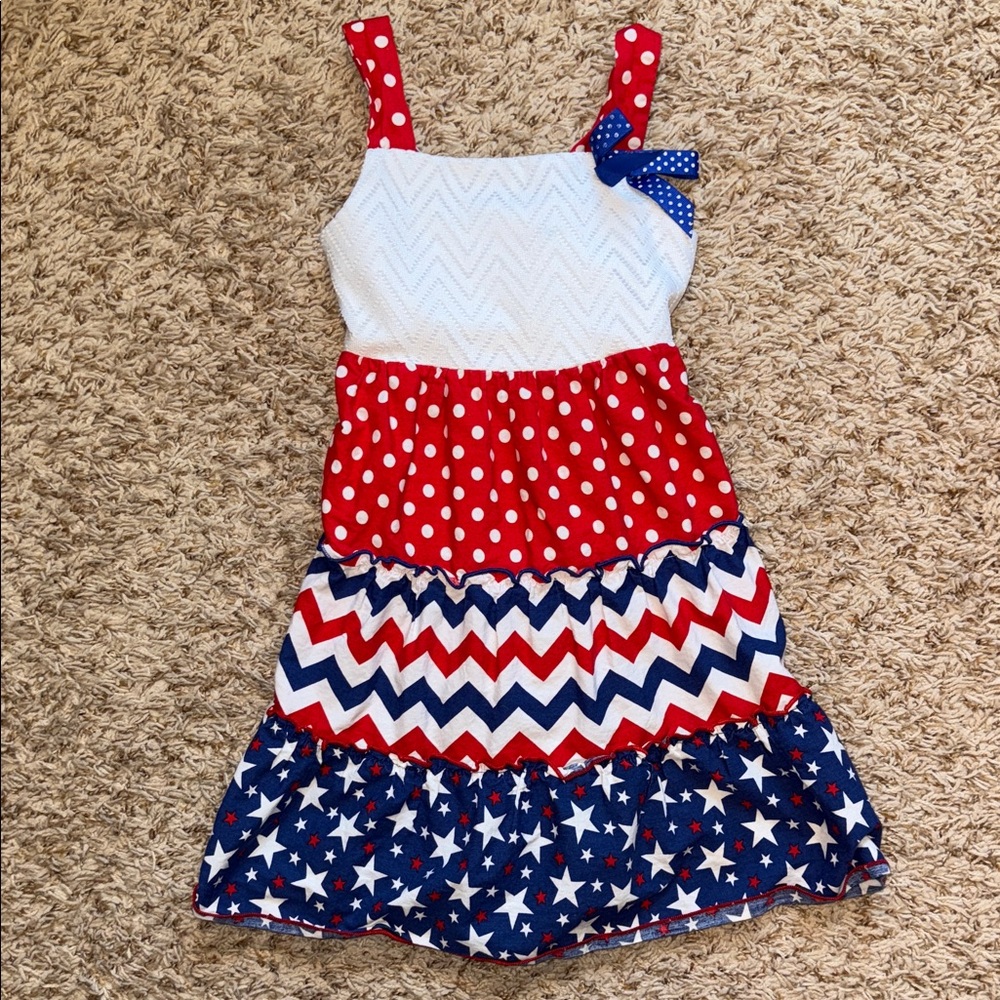 4/5 girls Emily West sleeveless red, white and blue patriotic dress.